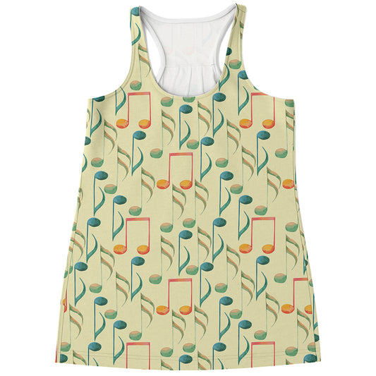 Watercolor Music Notes Pattern Print Women's Racerback Tank Top