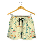 Watercolor Music Notes Pattern Print Women's Shorts