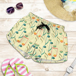 Watercolor Music Notes Pattern Print Women's Shorts