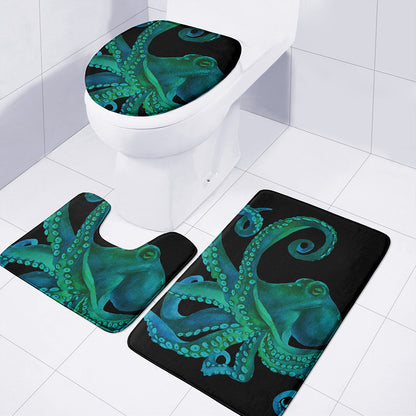 Watercolor Octopus Print 3 Piece Bath Mat Set