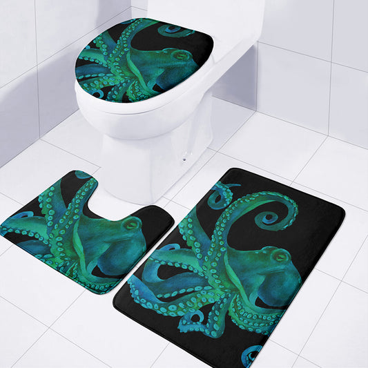 Watercolor Octopus Print 3 Piece Bath Mat Set