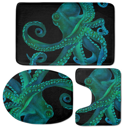 Watercolor Octopus Print 3 Piece Bath Mat Set