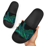 Watercolor Octopus Print Black Slide Sandals