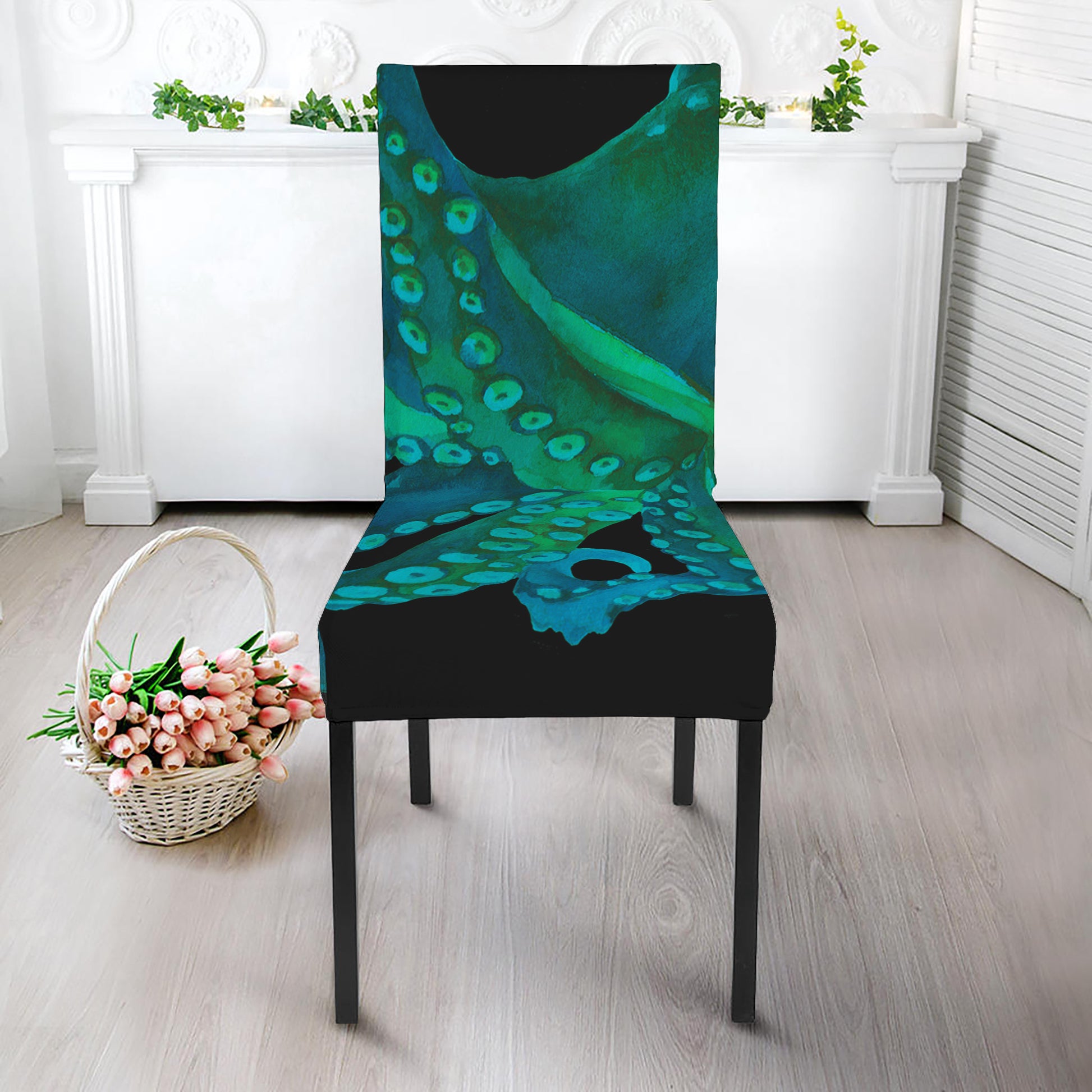 Watercolor Octopus Print Dining Chair Slipcover
