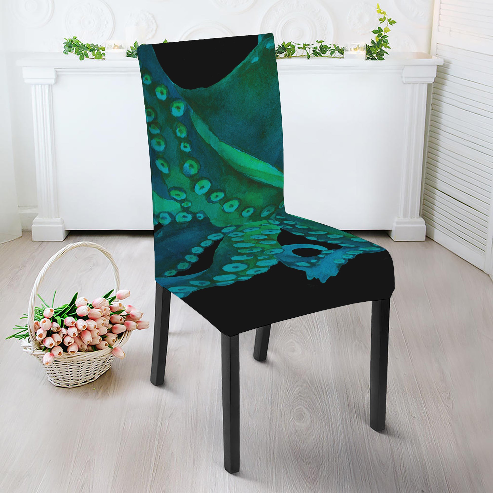 Watercolor Octopus Print Dining Chair Slipcover