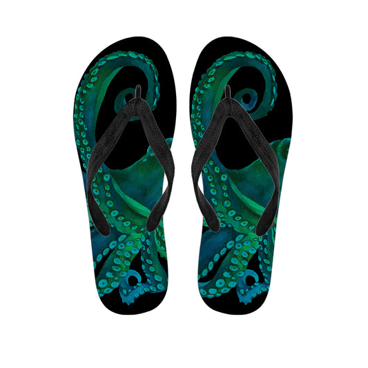 Watercolor Octopus Print Flip Flops