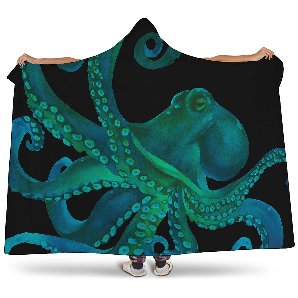 Watercolor Octopus Print Hooded Blanket