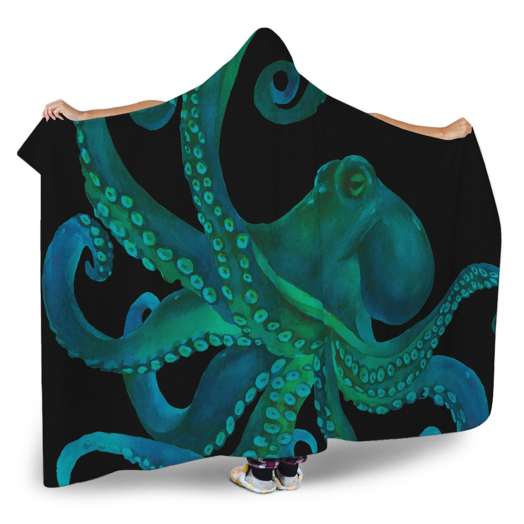 Watercolor Octopus Print Hooded Blanket