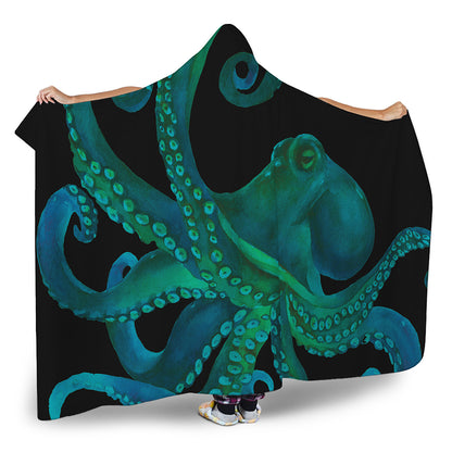 Watercolor Octopus Print Hooded Blanket