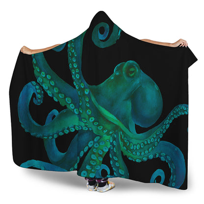 Watercolor Octopus Print Hooded Blanket