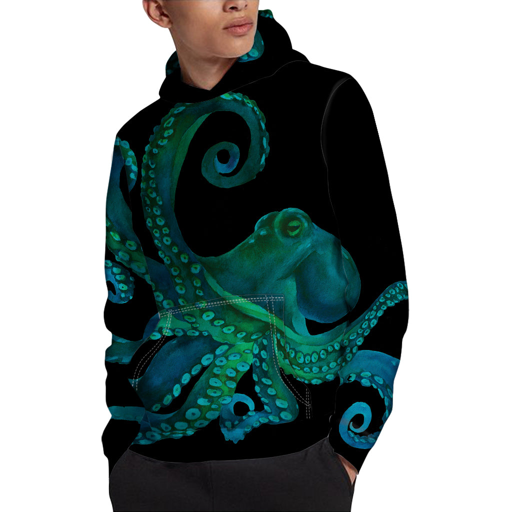 Watercolor Octopus Print Pullover Hoodie