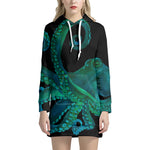 Watercolor Octopus Print Pullover Hoodie Dress