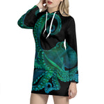 Watercolor Octopus Print Pullover Hoodie Dress