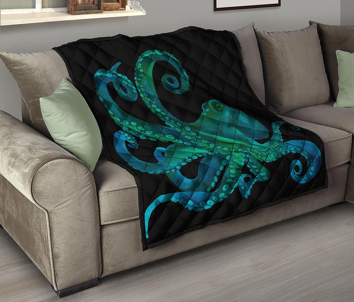 Watercolor Octopus Print Quilt