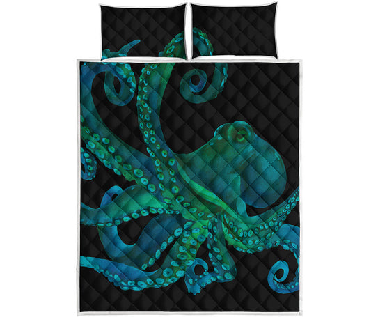 Watercolor Octopus Print Quilt Bed Set