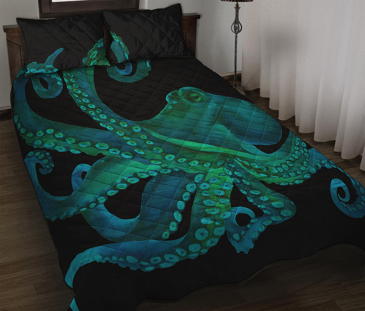 Watercolor Octopus Print Quilt Bed Set