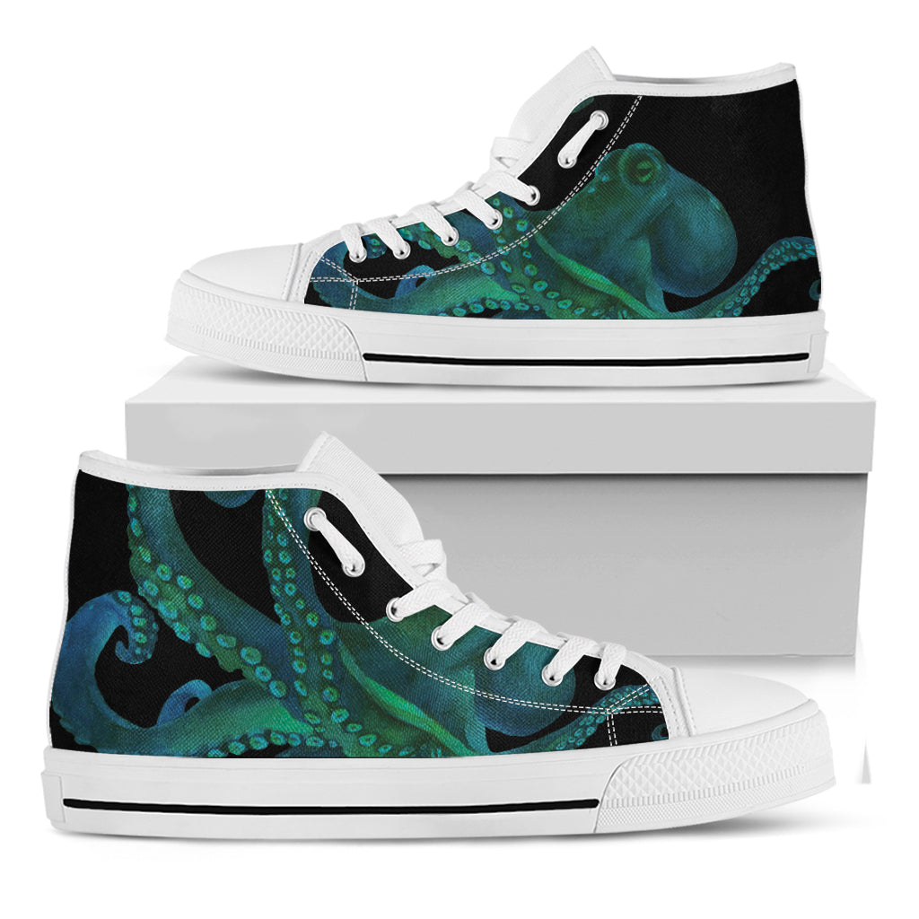 Watercolor Octopus Print White High Top Shoes