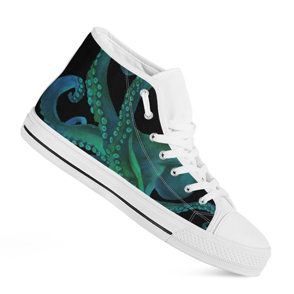 Watercolor Octopus Print White High Top Shoes