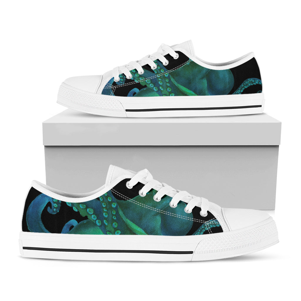 Watercolor Octopus Print White Low Top Shoes
