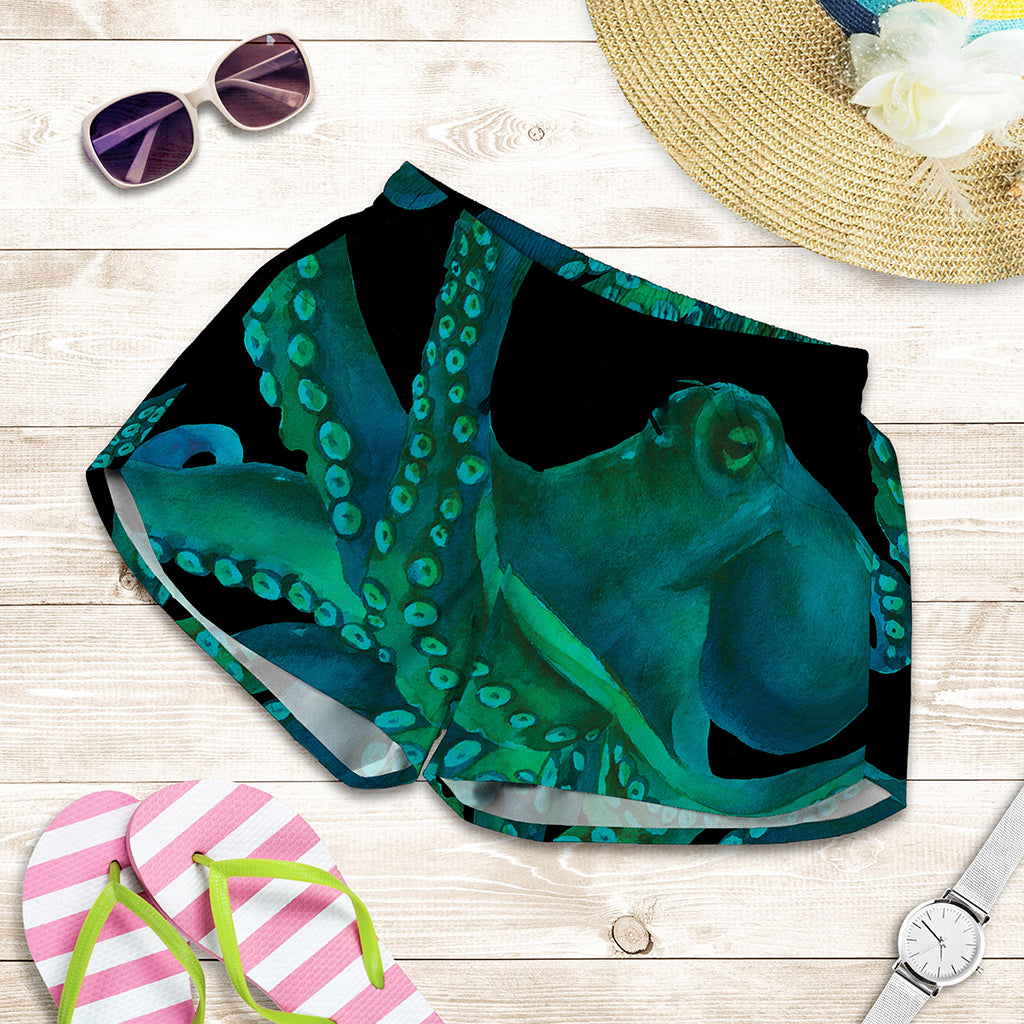 Watercolor Octopus Print Women's Shorts