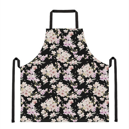 Watercolor Orchid Flower Pattern Print Apron