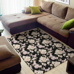 Watercolor Orchid Flower Pattern Print Area Rug