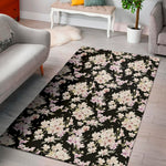 Watercolor Orchid Flower Pattern Print Area Rug
