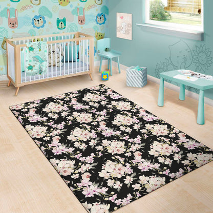 Watercolor Orchid Flower Pattern Print Area Rug