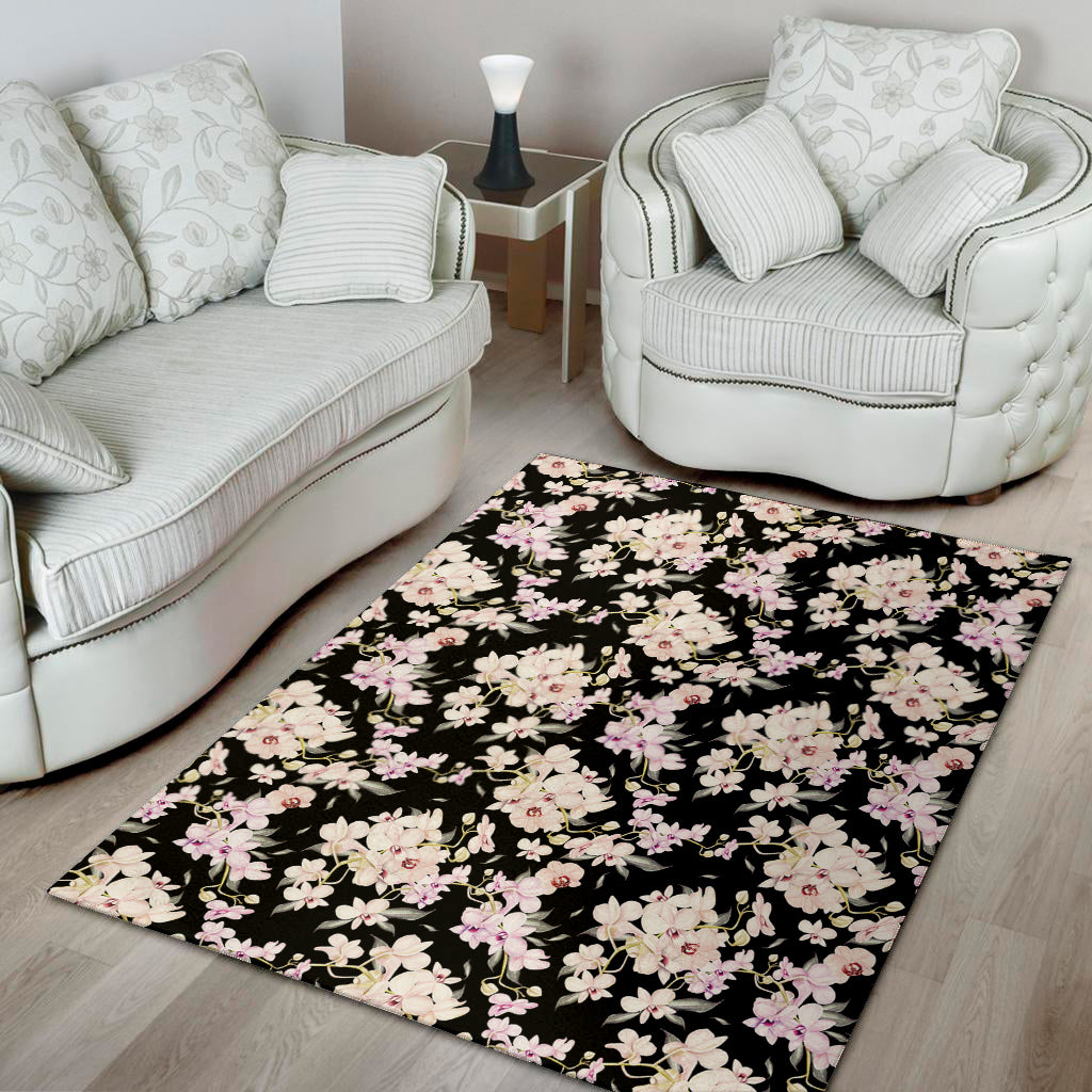 Watercolor Orchid Flower Pattern Print Area Rug