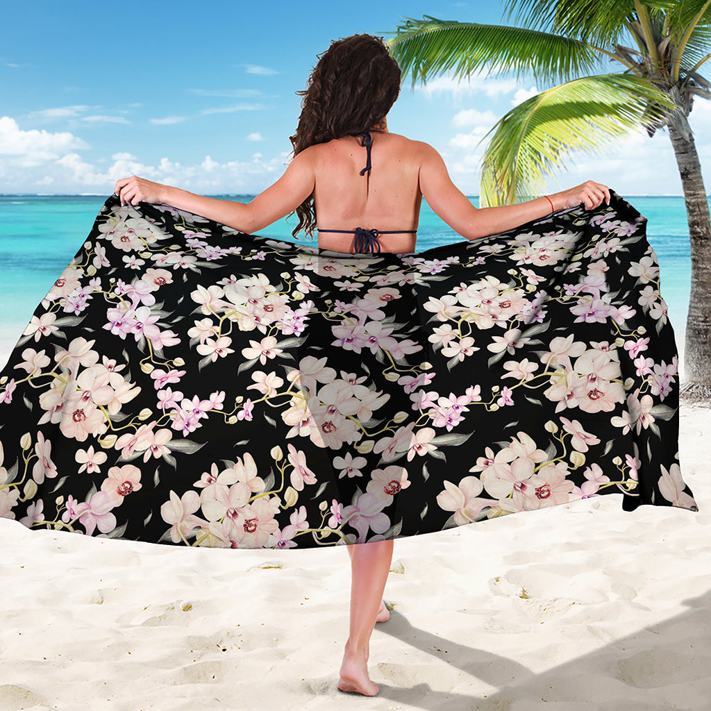 Watercolor Orchid Flower Pattern Print Beach Sarong Wrap