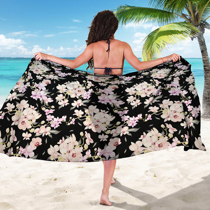 Watercolor Orchid Flower Pattern Print Beach Sarong Wrap