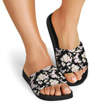 Watercolor Orchid Flower Pattern Print Black Slide Sandals