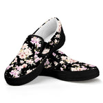 Watercolor Orchid Flower Pattern Print Black Slip On Shoes