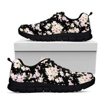 Watercolor Orchid Flower Pattern Print Black Sneakers