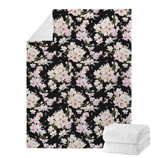 Watercolor Orchid Flower Pattern Print Blanket