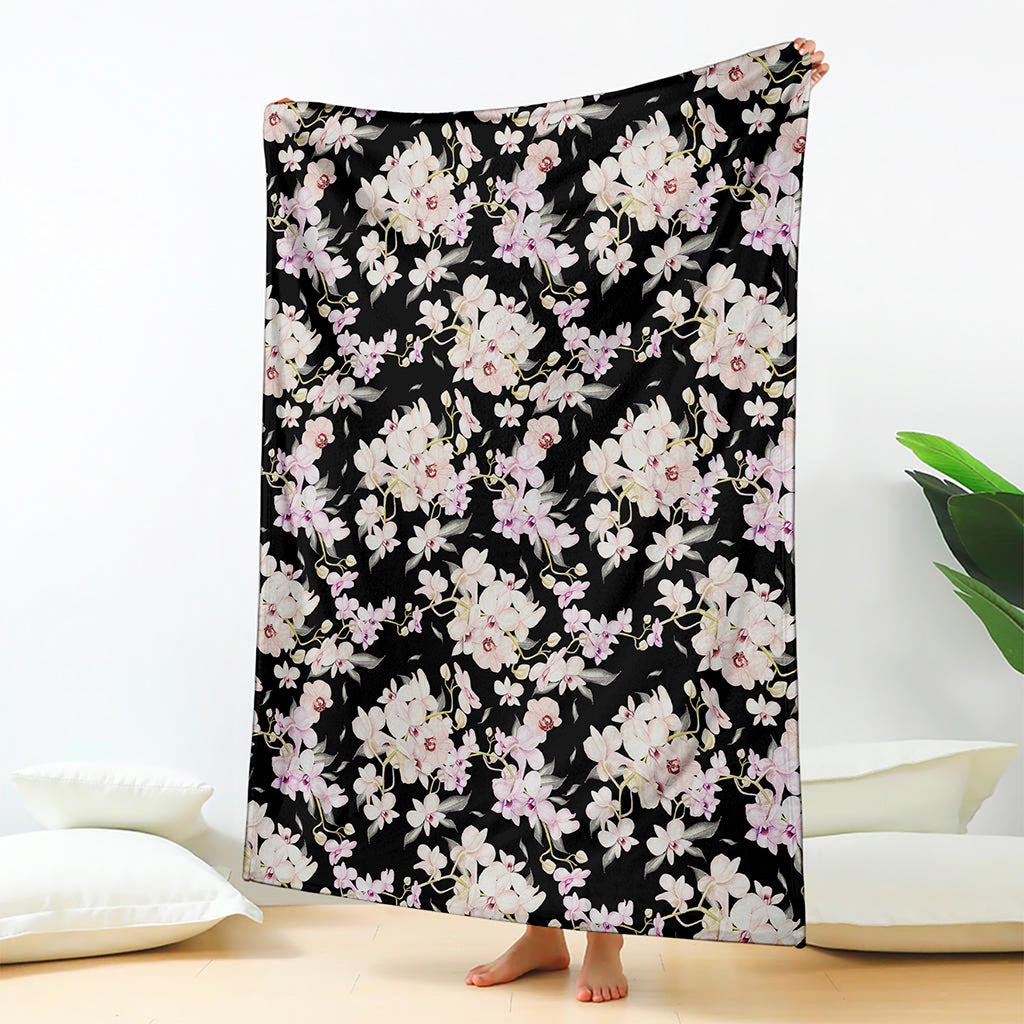 Watercolor Orchid Flower Pattern Print Blanket
