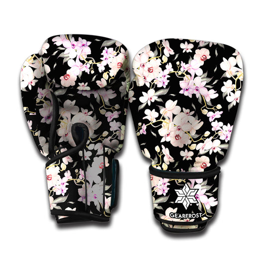 Watercolor Orchid Flower Pattern Print Boxing Gloves