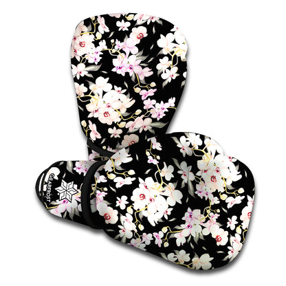 Watercolor Orchid Flower Pattern Print Boxing Gloves