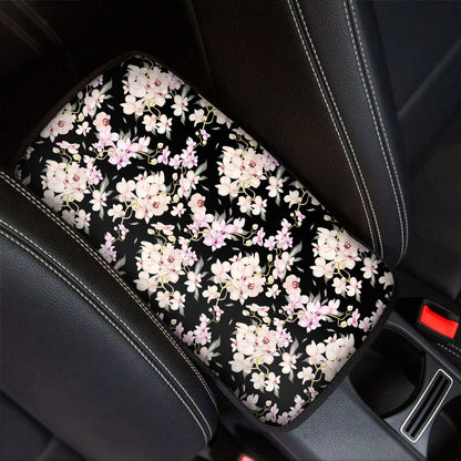 Watercolor Orchid Flower Pattern Print Car Center Console Cover