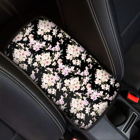 Watercolor Orchid Flower Pattern Print Car Center Console Cover