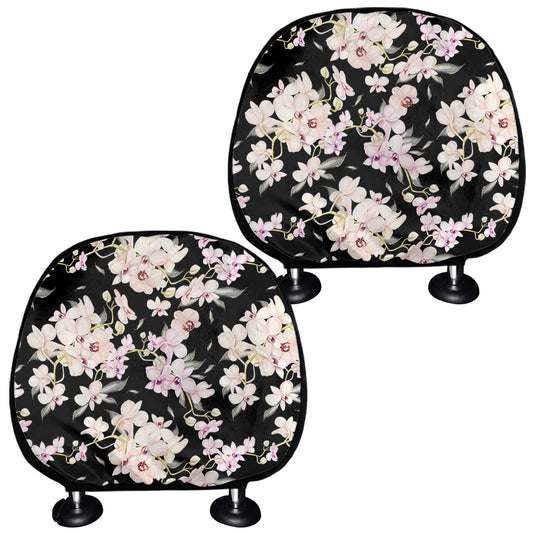 Watercolor Orchid Flower Pattern Print Car Headrest Covers