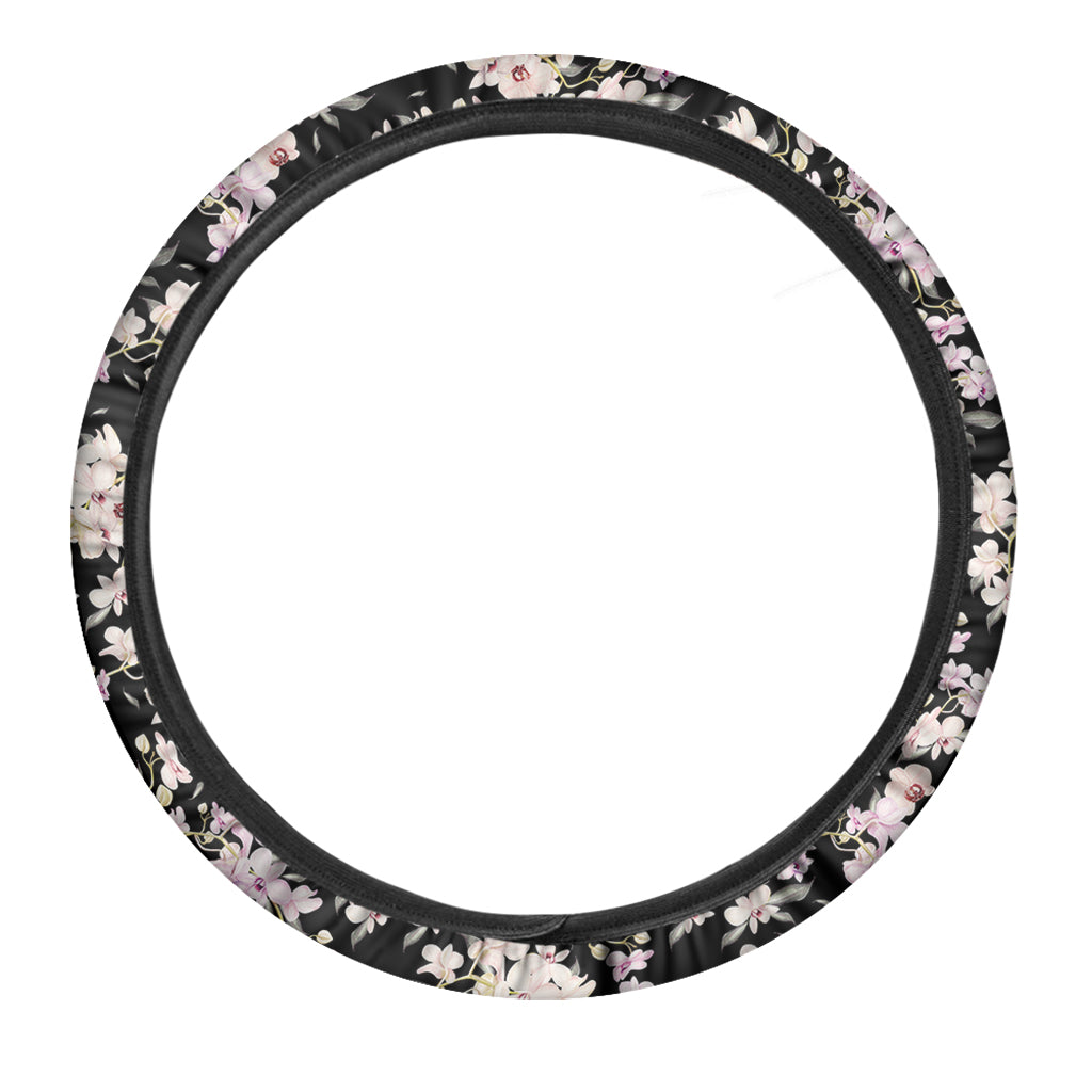 Watercolor Orchid Flower Pattern Print Car Steering Wheel Cover