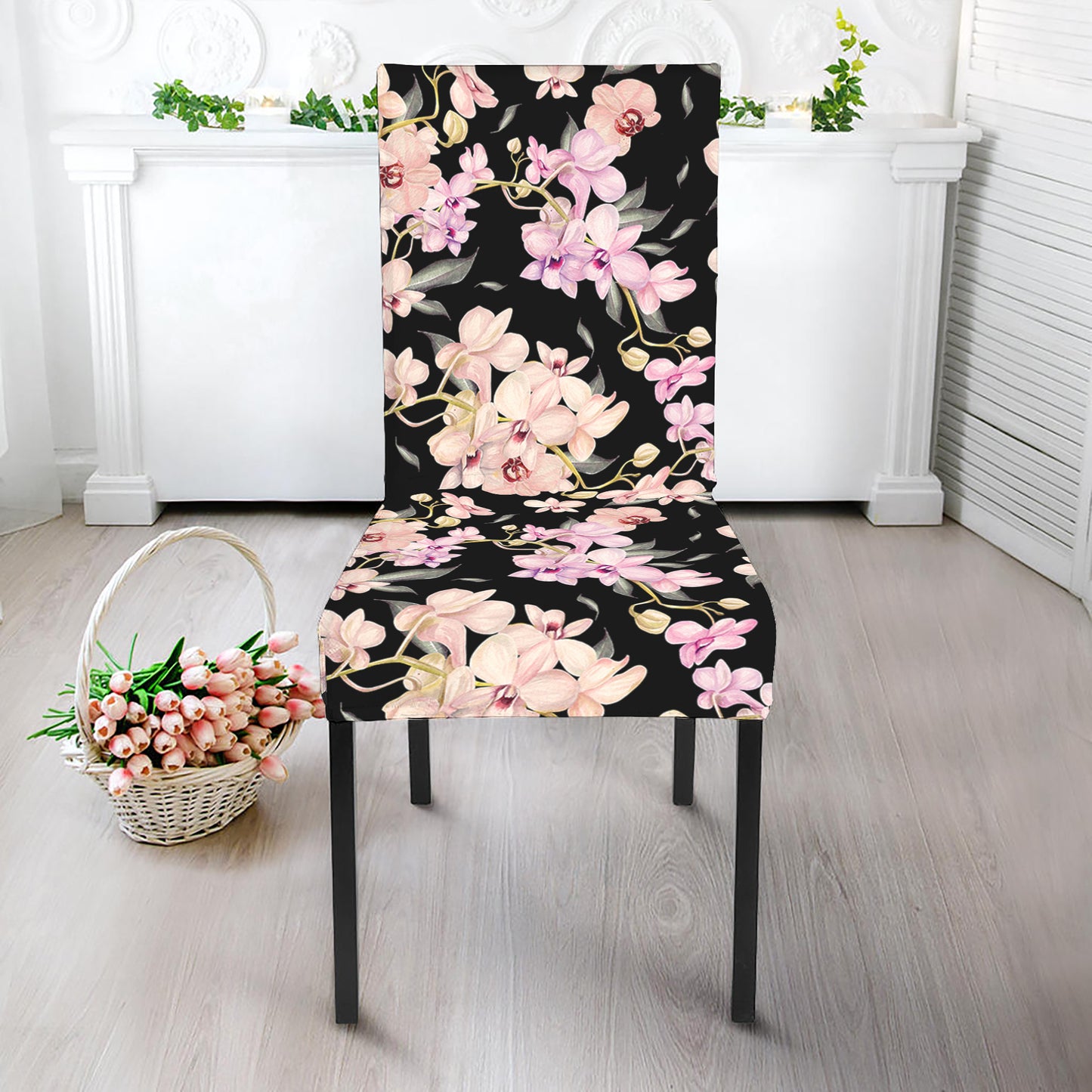 Watercolor Orchid Flower Pattern Print Dining Chair Slipcover