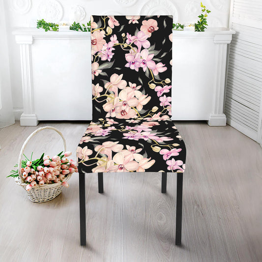 Watercolor Orchid Flower Pattern Print Dining Chair Slipcover