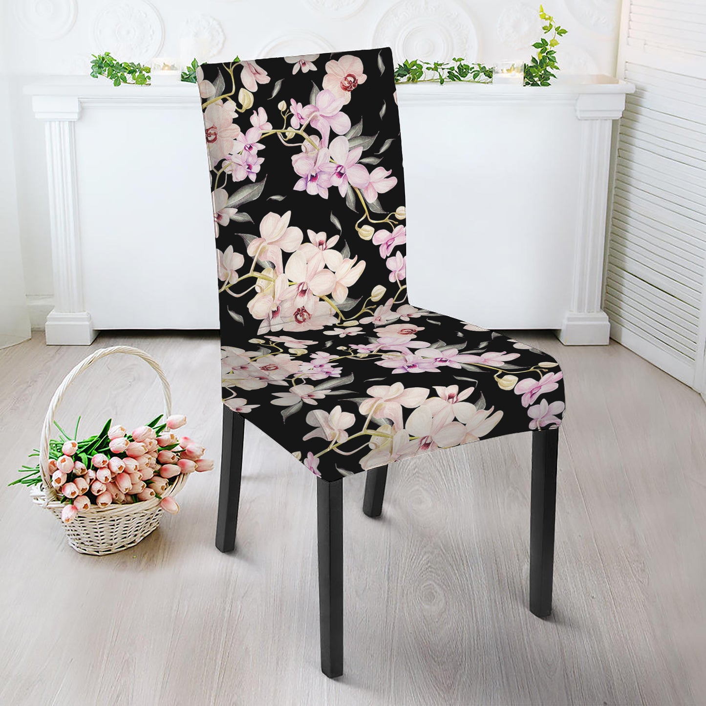 Watercolor Orchid Flower Pattern Print Dining Chair Slipcover