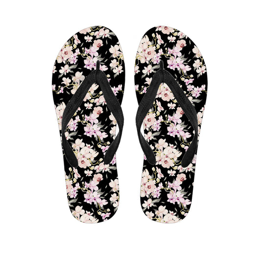 Watercolor Orchid Flower Pattern Print Flip Flops