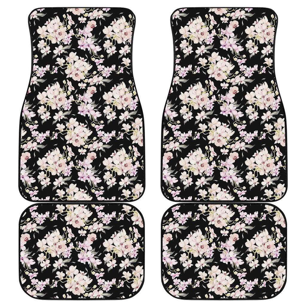 Watercolor Orchid Flower Pattern Print Front and Back Car Floor Mats