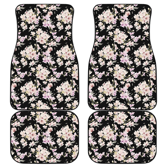 Watercolor Orchid Flower Pattern Print Front and Back Car Floor Mats