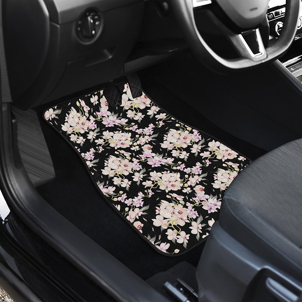Watercolor Orchid Flower Pattern Print Front and Back Car Floor Mats