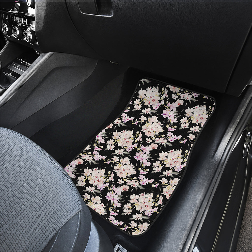 Watercolor Orchid Flower Pattern Print Front and Back Car Floor Mats